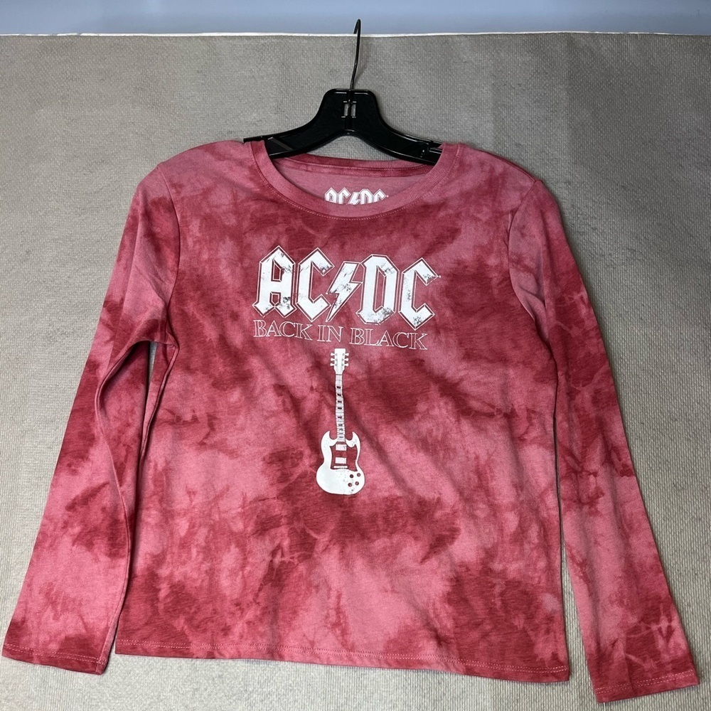 🆕 Girls Size XL AC/DC Heather Rose Long Sleeve Tee Tie Dye Pink Fast Shipping